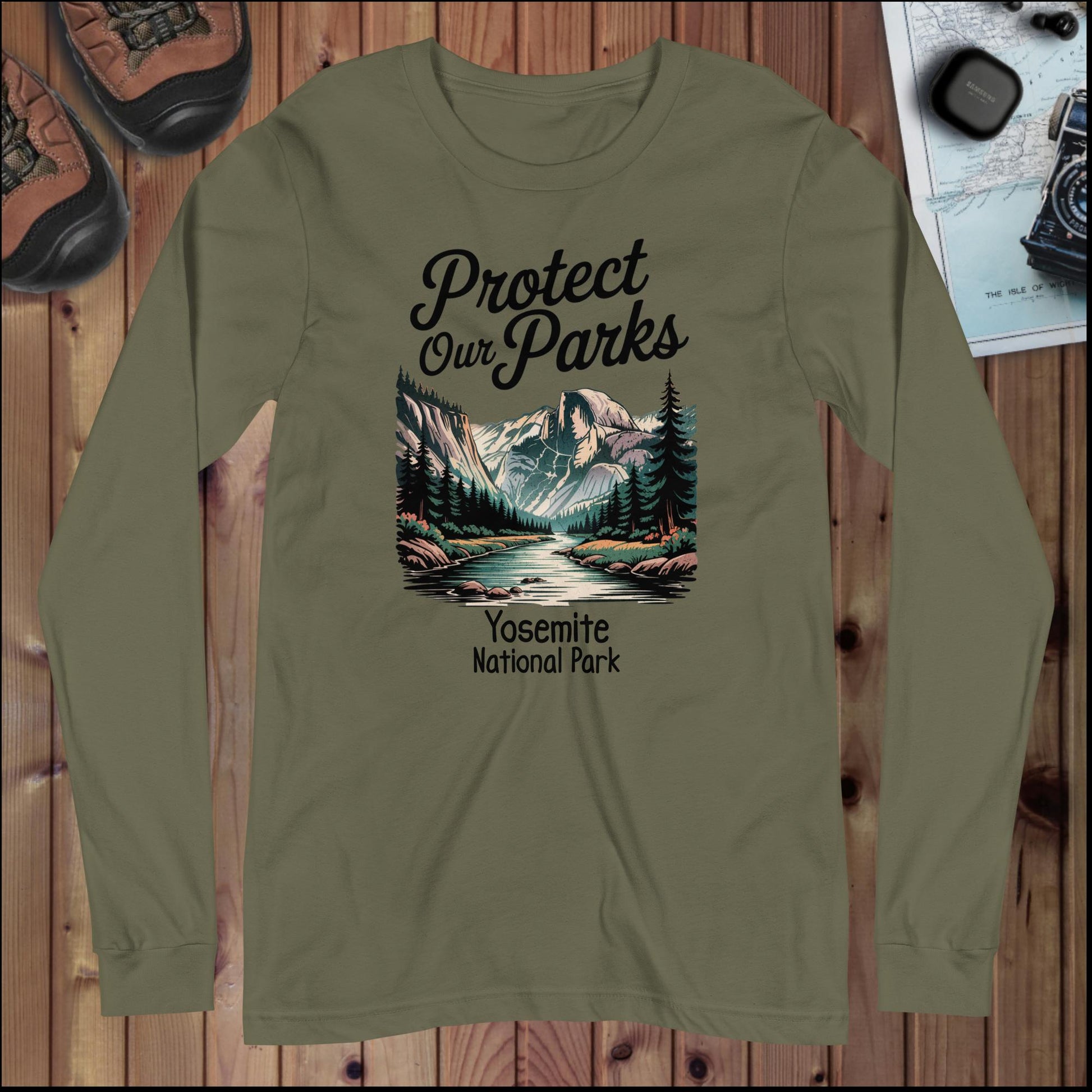 Protect Our Parks Yosemite Valley Long Sleeve T-shirt Long-sleeve Park Service Apparel Military Green XS