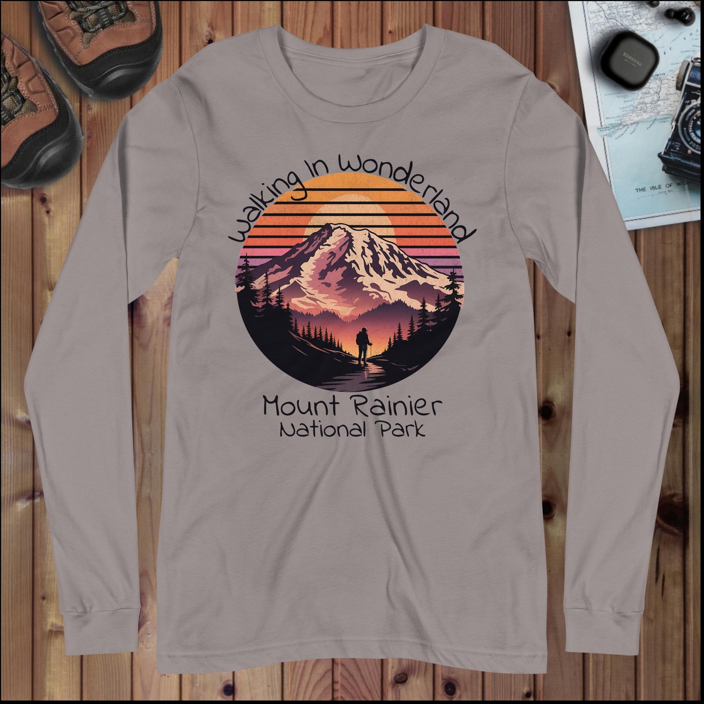 Walking In Wonderland Mt. Rainier Long Sleeve Tee Long-sleeve Park Service Apparel Storm XS