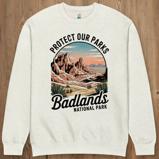Protect Our Parks Badlands Crewneck Sweatshirt Park Service Apparel Oatmeal Heather S