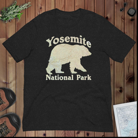 Yosemite Topo Bear T-shirt Park Service Apparel Black Heather XS