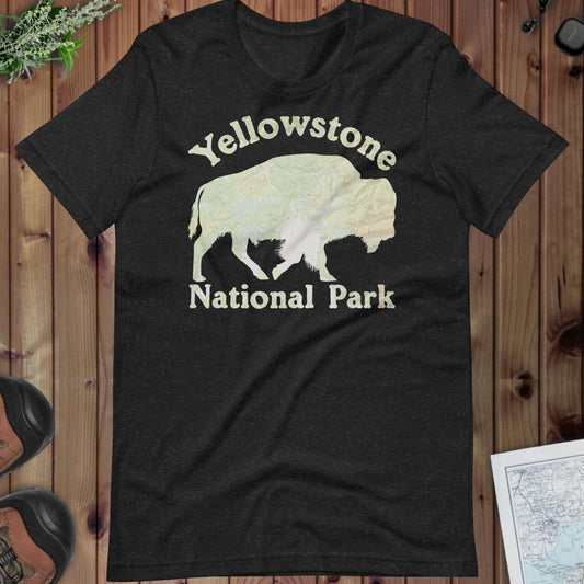 Yellowstone Bison Topo T-shirt T-Shirt Park Service Apparel Black Heather XS