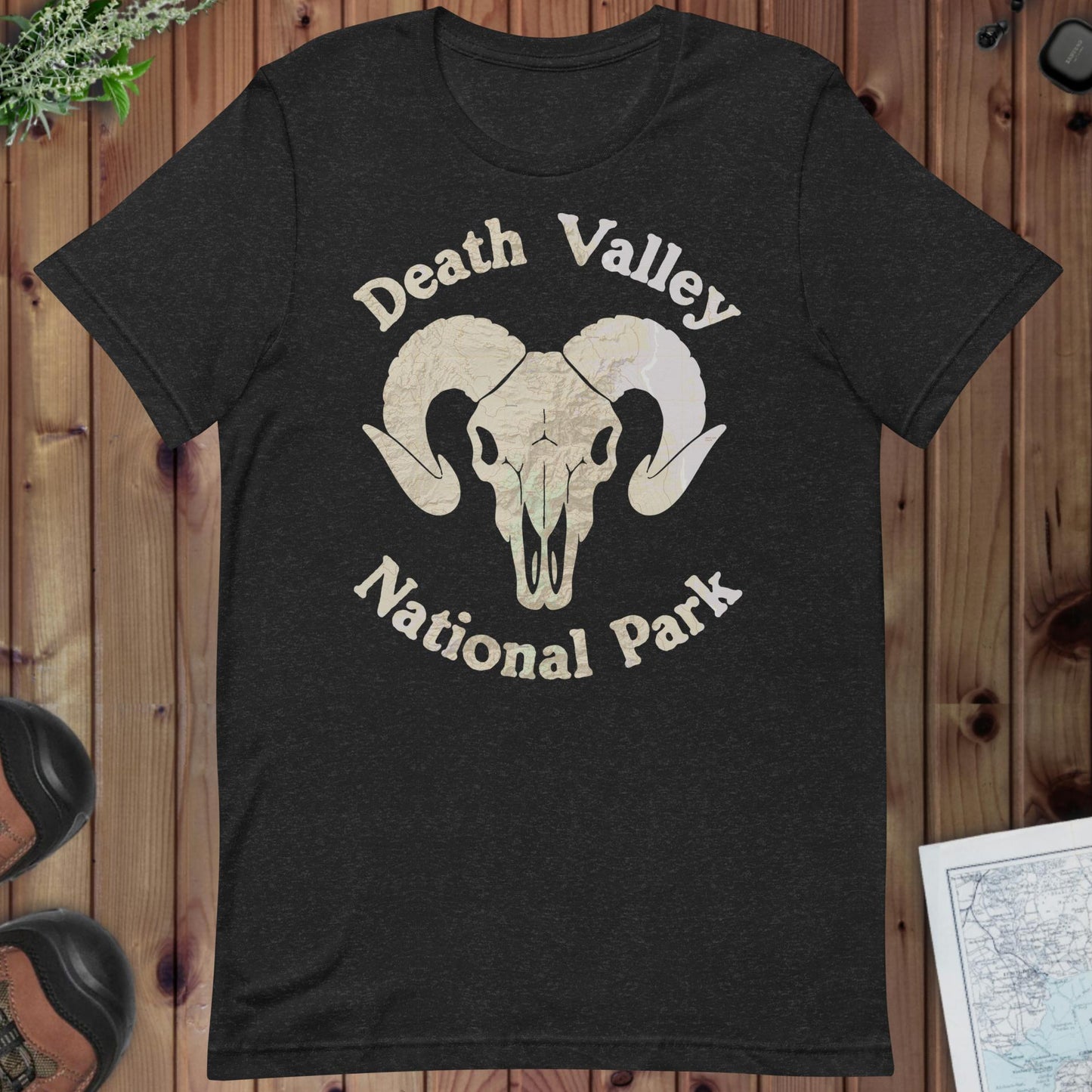 Death Valley Rams Head Topo T-shirt T-Shirt Park Service Apparel Black Heather XS