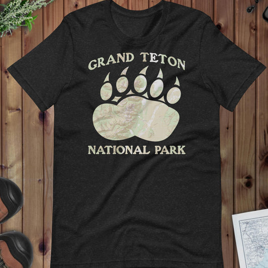 Grand Teton Bear Claw Topo T-shirt Park Service Apparel Black Heather XS