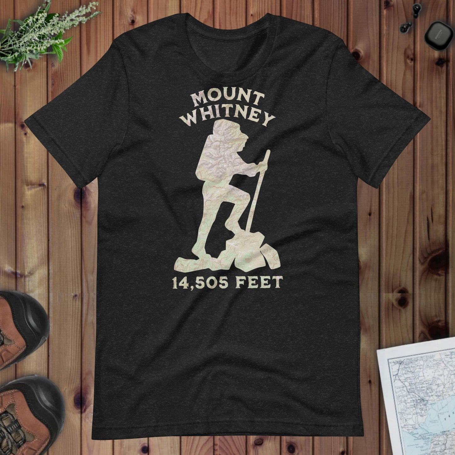 Mount Whitney Hiker Topo T-shirt T-Shirt Park Service Apparel Black Heather XS