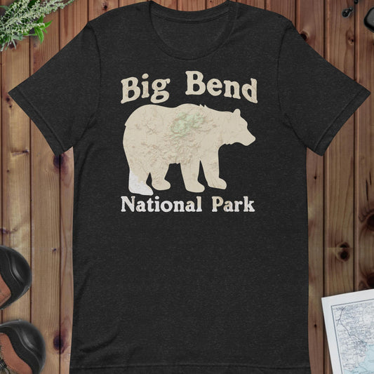 Big Bend Bear Topo Tee T-Shirt Park Service Apparel Black Heather XS