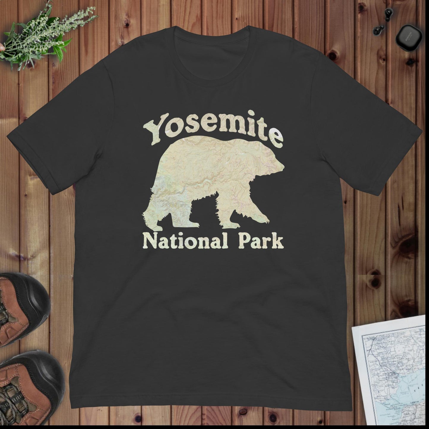Yosemite Topo Bear T-shirt Park Service Apparel Dark Grey XS