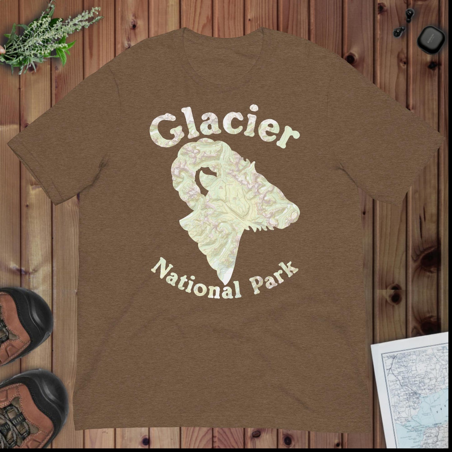 Glacier Topo Horned Sheep T-shirt T-Shirt Park Service Apparel Heather Brown XS