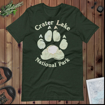Crater Lake Bear Paw Topo T-shirt T-Shirt Park Service Apparel Heather Emerald XS