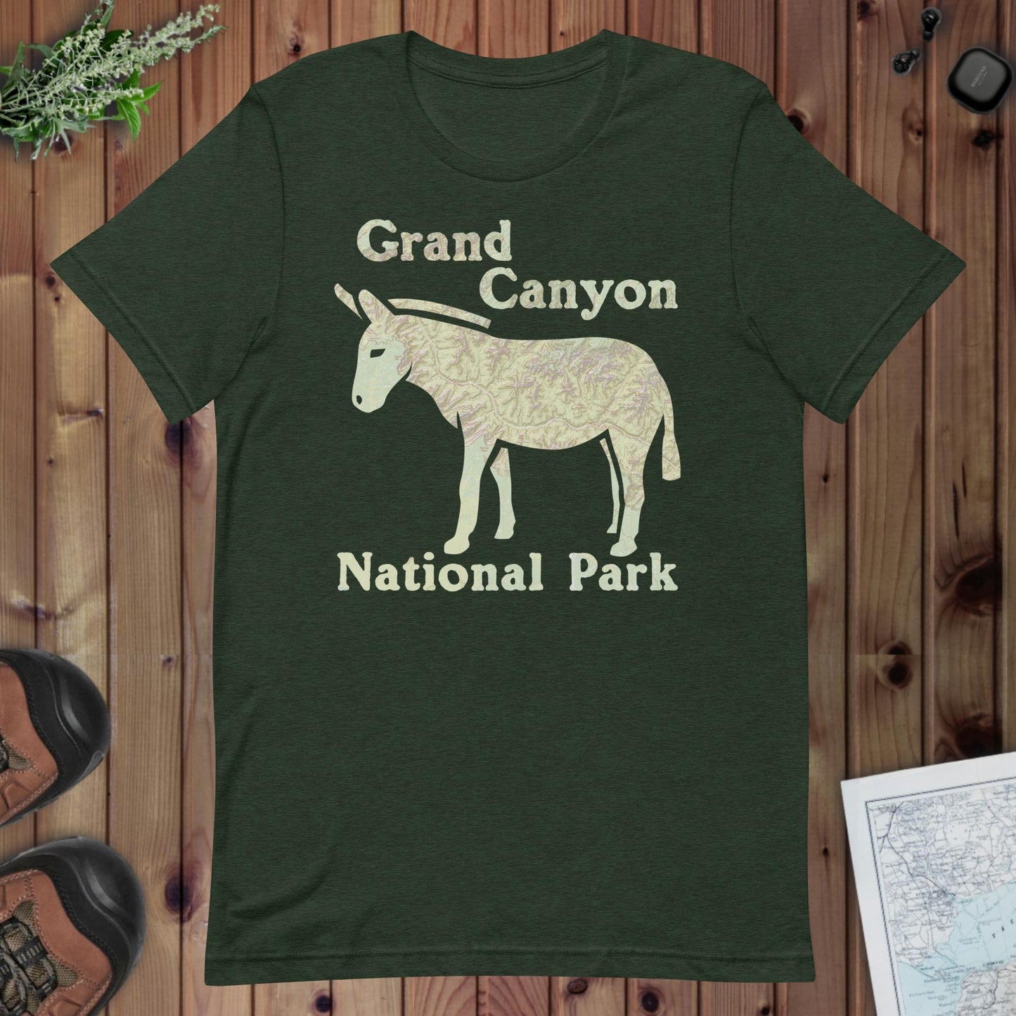 Grand Canyon Mule Topo T-shirt T-Shirt Park Service Apparel Heather Emerald XS