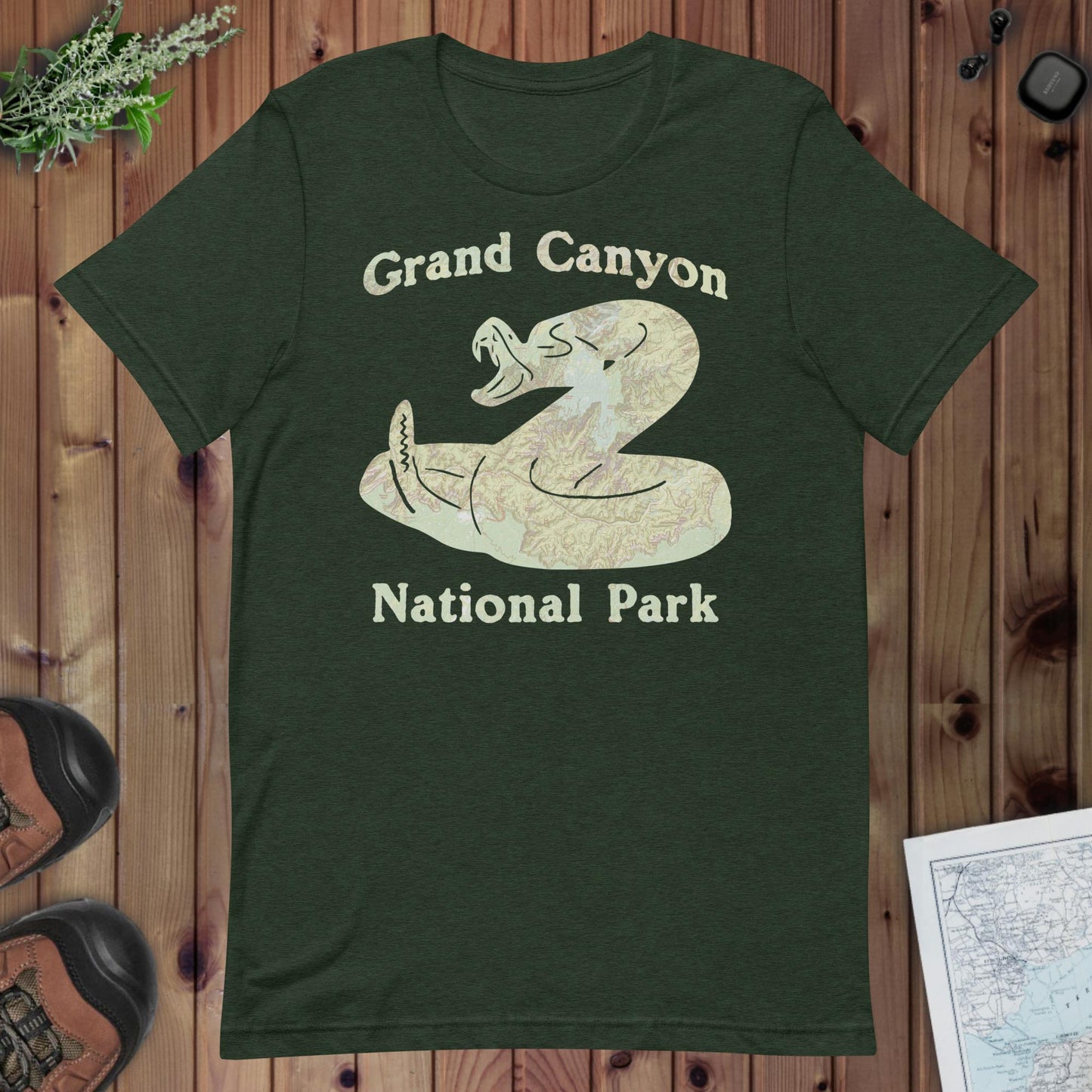 Grand Canyon Rattlesnake Topo T-shirt T-Shirt Park Service Apparel Heather Emerald XS