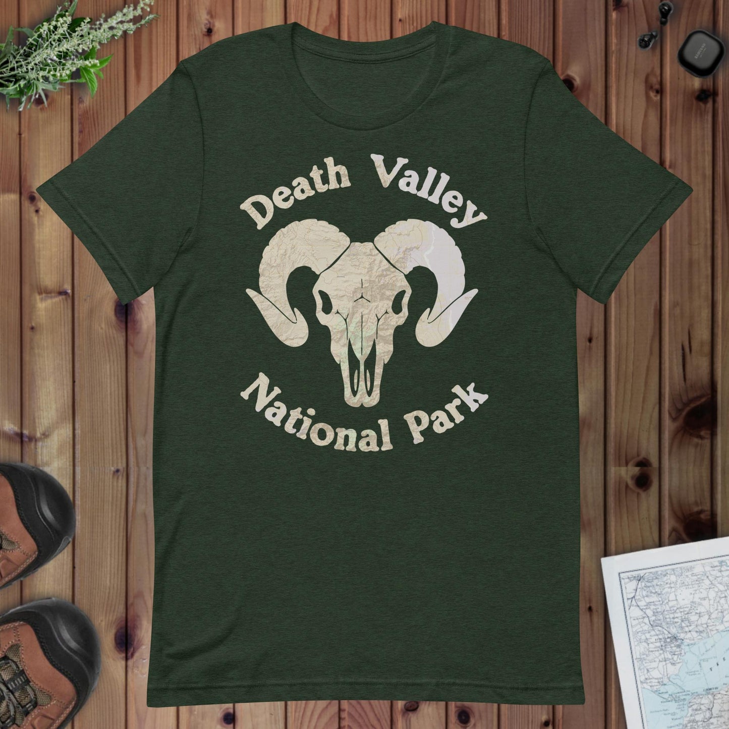 Death Valley Rams Head Topo T-shirt T-Shirt Park Service Apparel Heather Emerald XS