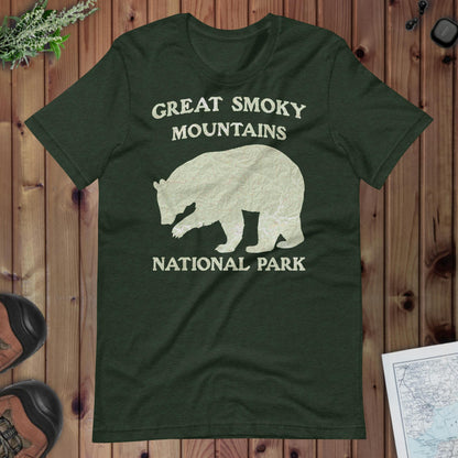 Great Smoky Mountains Bear Topo T-shirt T-Shirt Park Service Apparel Heather Emerald XS