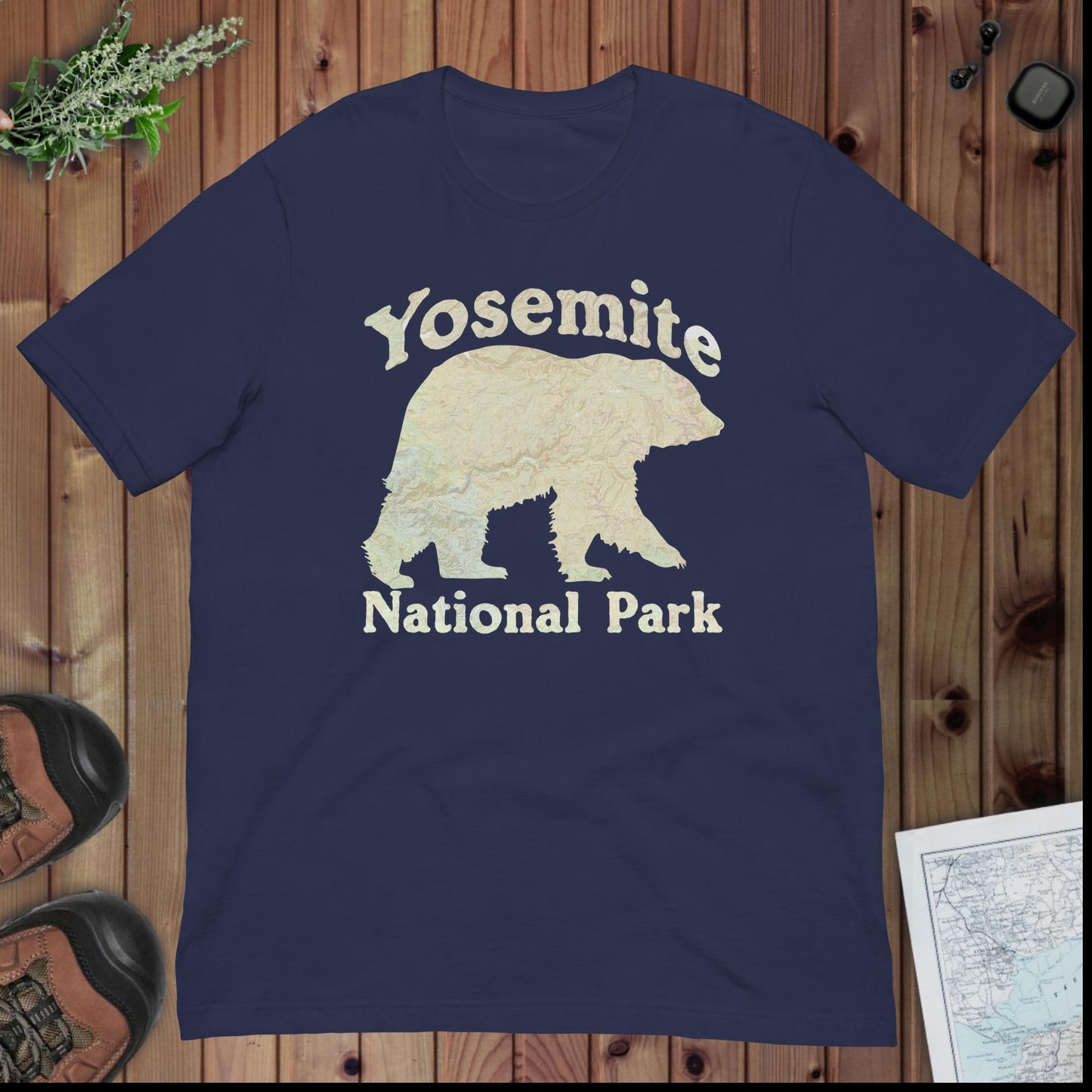 Yosemite Topo Bear T-shirt Park Service Apparel Navy XS