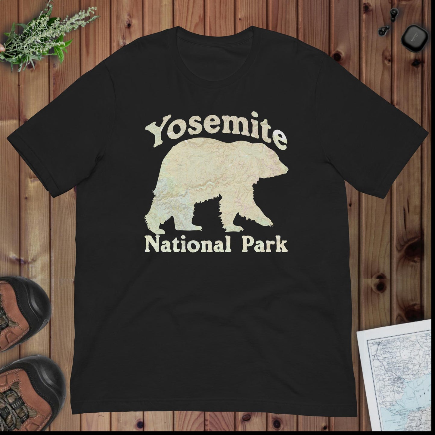 Yosemite Topo Bear T-shirt Park Service Apparel Vintage Black XS