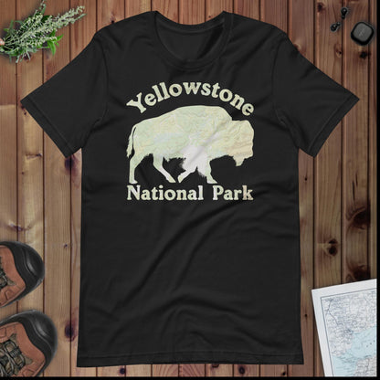 Yellowstone Bison Topo T-shirt T-Shirt Park Service Apparel Vintage Black XS