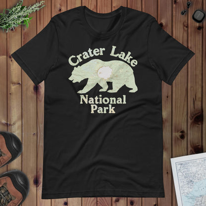 Crater Lake Bear Topo T-shirt T-Shirt Park Service Apparel Vintage Black XS