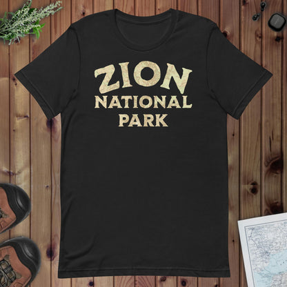 Zion National Park Topo T-shirt T-Shirt Park Service Apparel Vintage Black XS