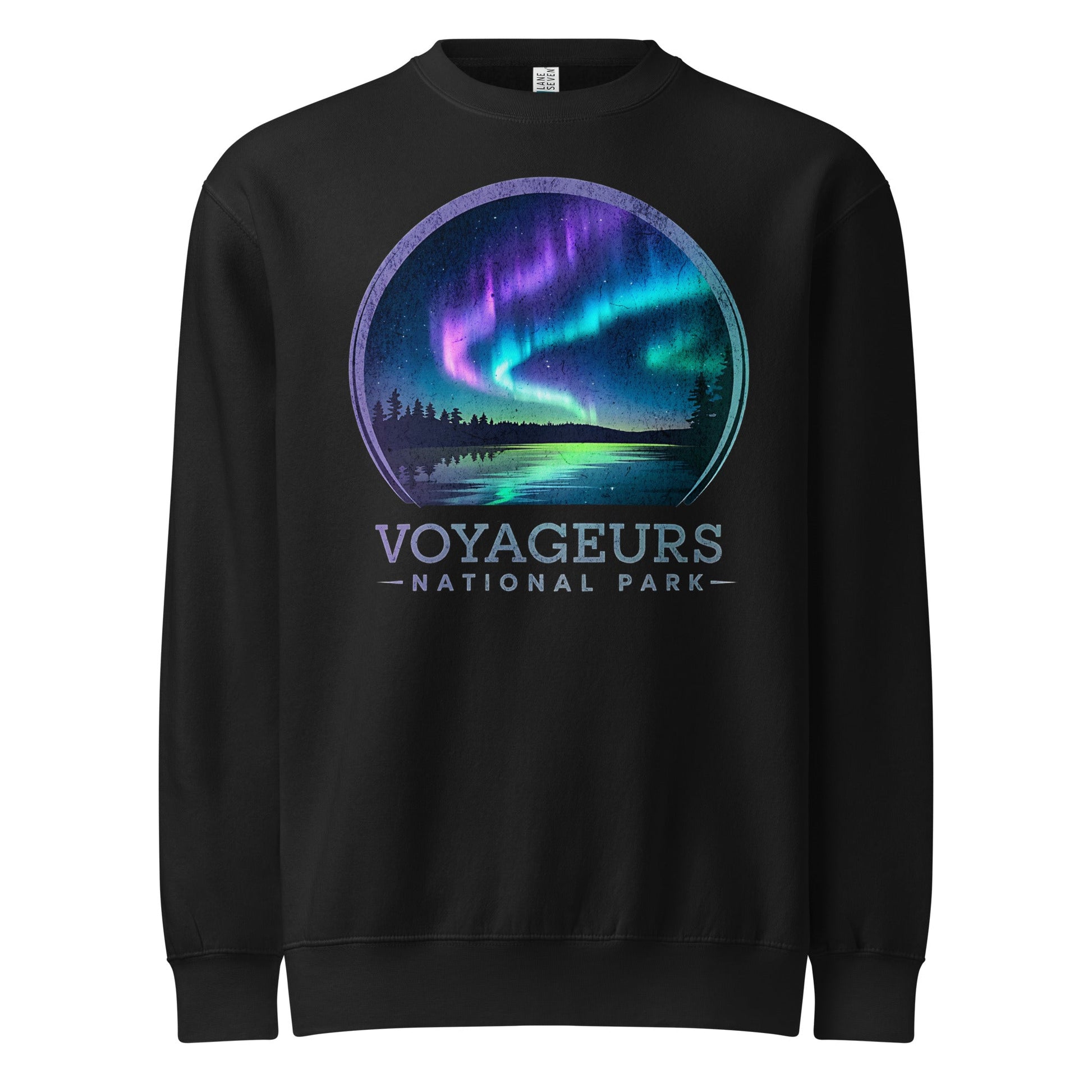 Voyageurs aurora borealis crewneck sweatshirt shown in lifestyle or modeled setting