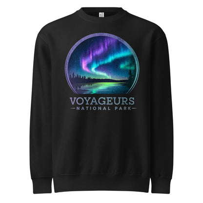 Voyageurs aurora borealis crewneck sweatshirt shown in lifestyle or modeled setting