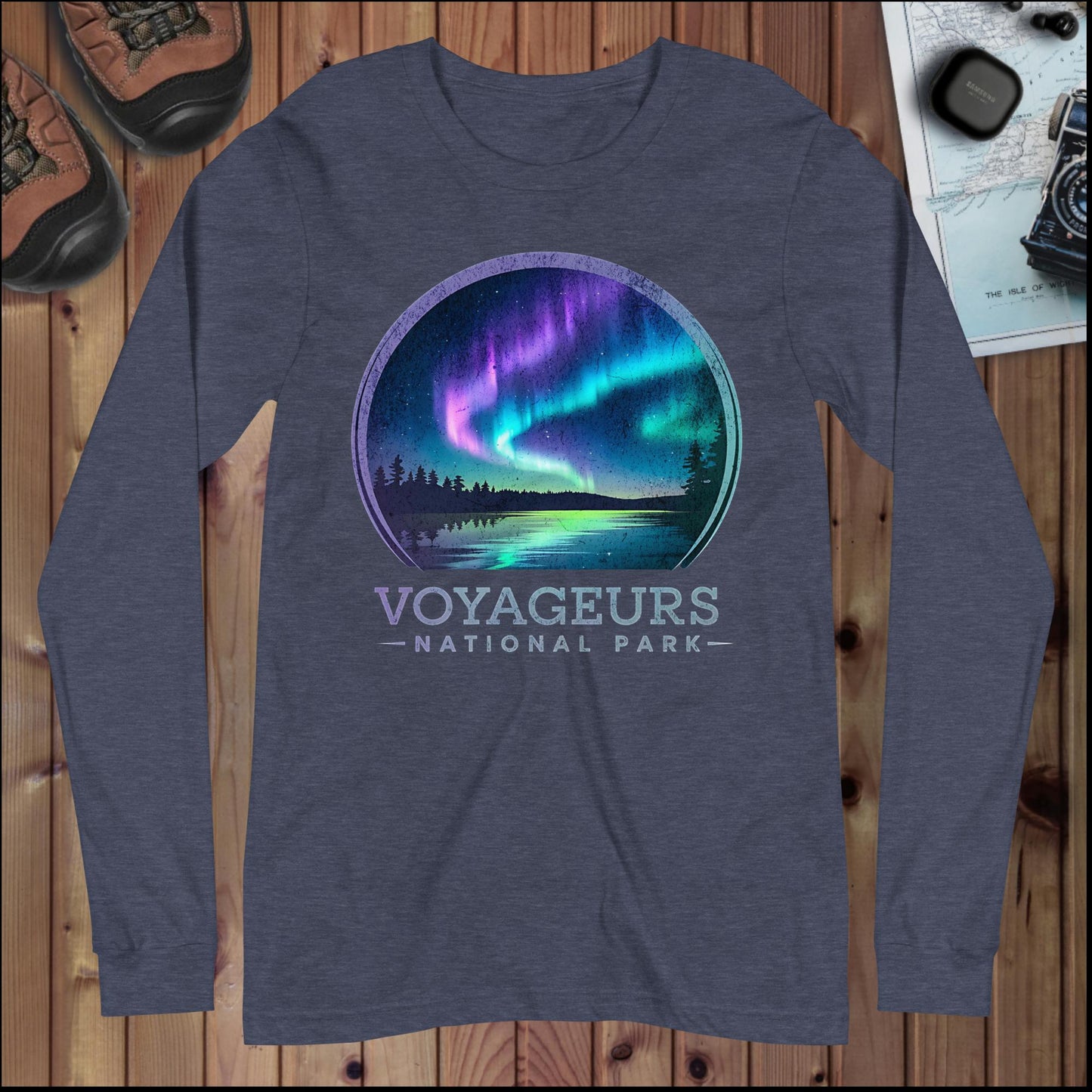 Voyageurs Aurora Borealis Long Sleeve T-shirt - Parks ApparelLong - sleeve