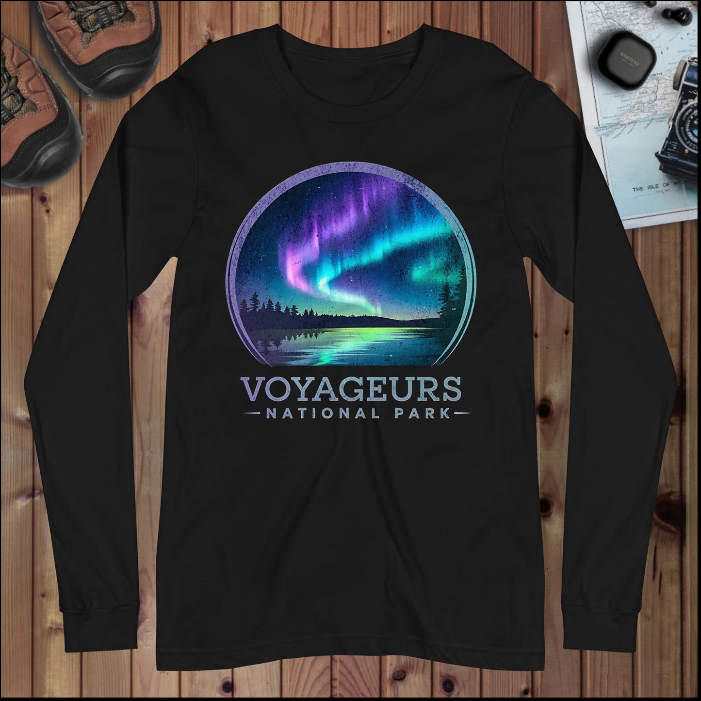 Voyageurs Aurora Borealis Long Sleeve T-shirt - Parks ApparelLong - sleeve