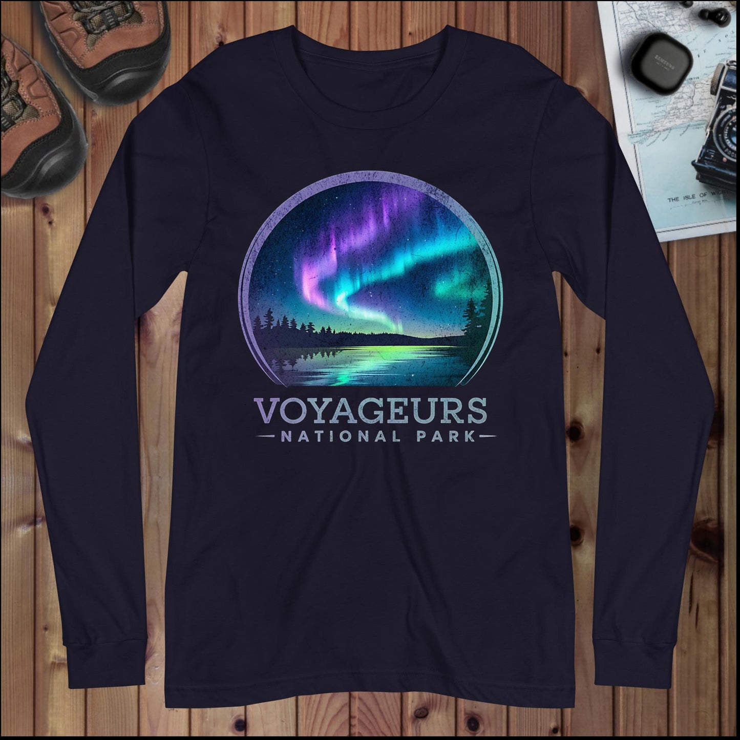 Voyageurs Aurora Borealis Long Sleeve T-shirt - Parks ApparelLong - sleeve