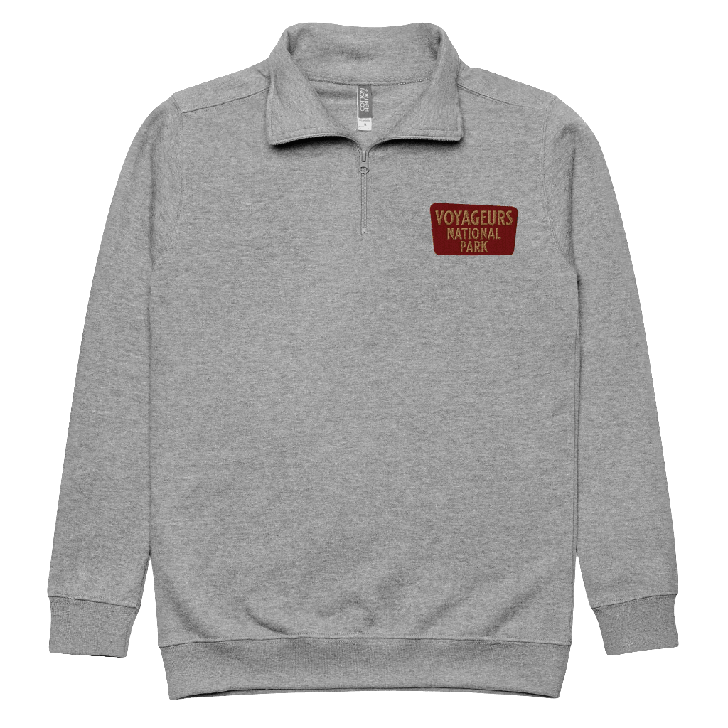 Voyageurs National Park quarter zip fleece pullover shown in lifestyle or modeled setting