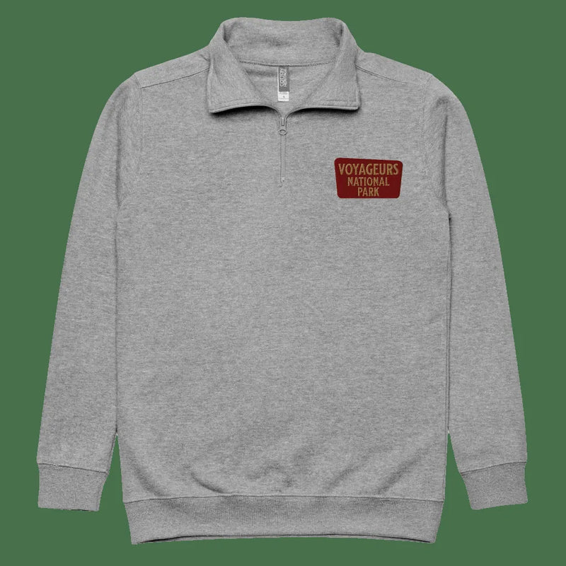 Voyageurs National Park quarter zip fleece pullover shown in lifestyle or modeled setting
