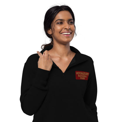 Voyageurs National Park quarter zip fleece pullover shown in lifestyle or modeled setting