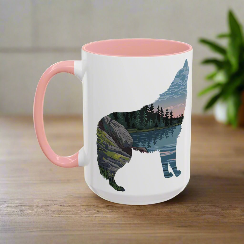 Voyageurs National Park Minnesota wolf accent mug shown from alternate product angle