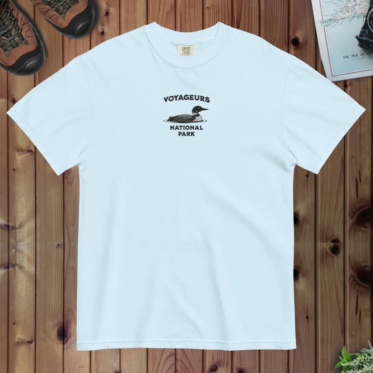 Voyageurs National Park loon premium embroidered t-shirt shown in lifestyle or modeled setting