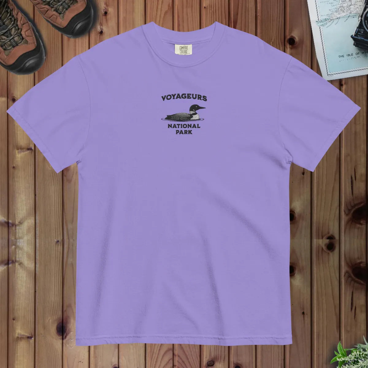 Voyageurs National Park loon premium embroidered t-shirt shown in lifestyle or modeled setting