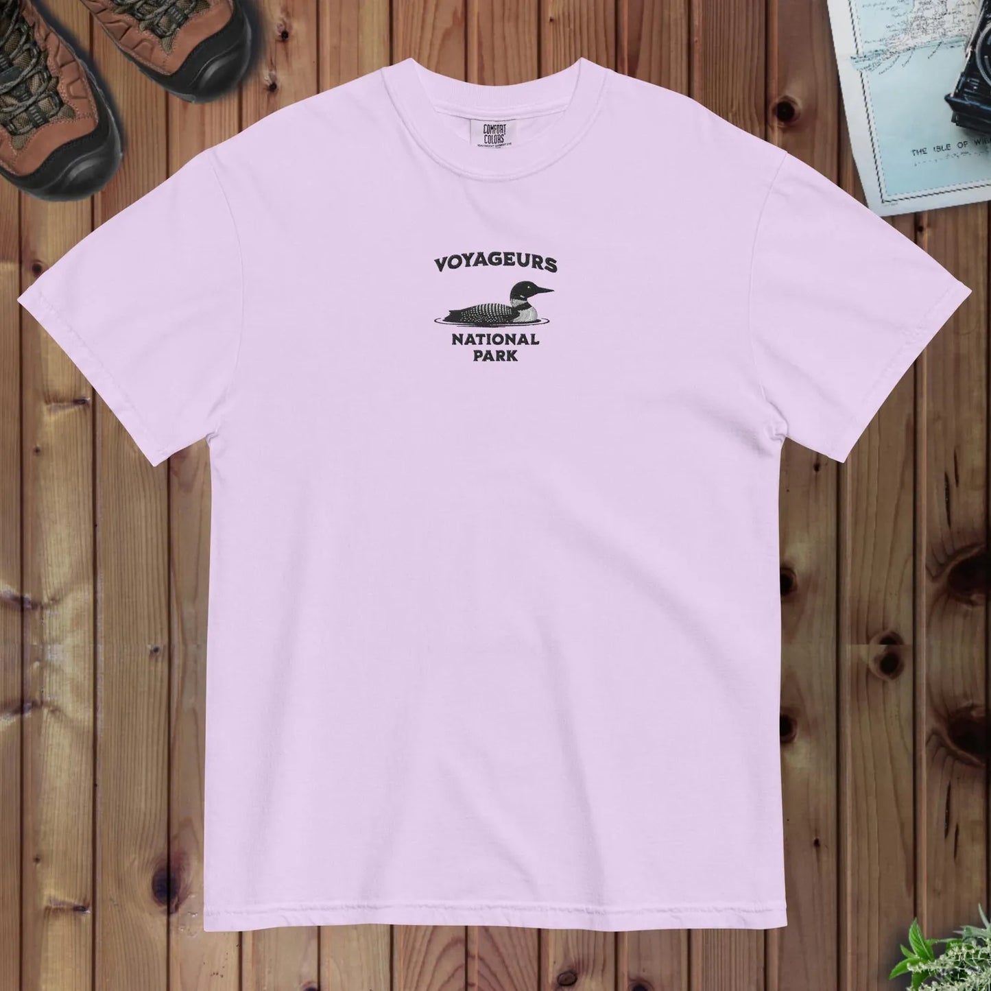 Voyageurs National Park loon premium embroidered t-shirt detail or alternate product view