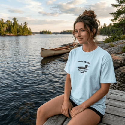 Voyageurs National Park loon premium embroidered t-shirt detail or alternate product view
