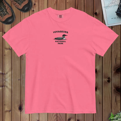 Voyageurs National Park loon premium embroidered t-shirt detail or alternate product view