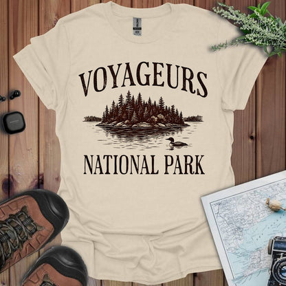 Voyageurs National Park rustic graphic t-shirt shown in lifestyle or modeled setting
