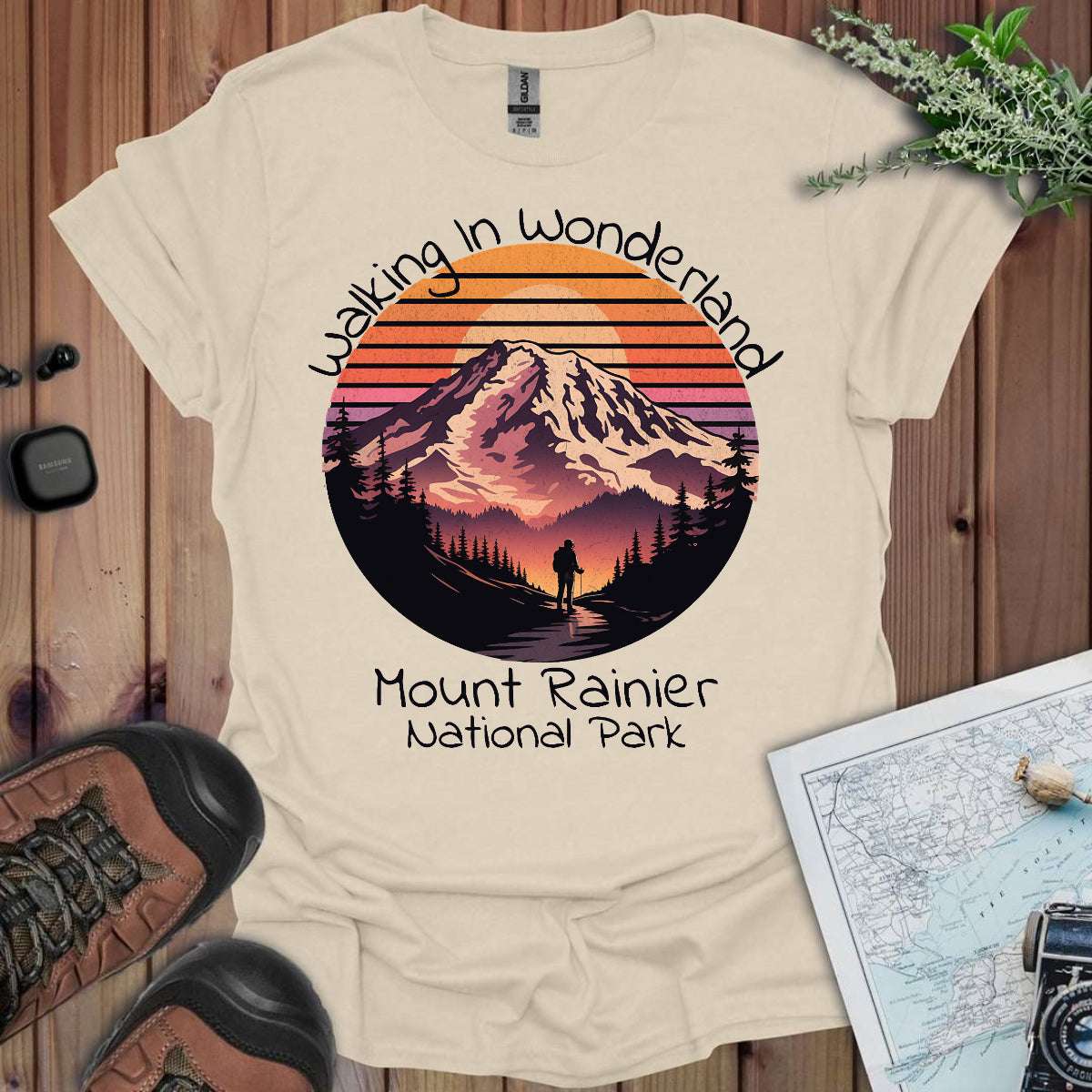 Walking In Wonderland Mount Rainier National Park graphic t-shirt alternate apparel color or angle