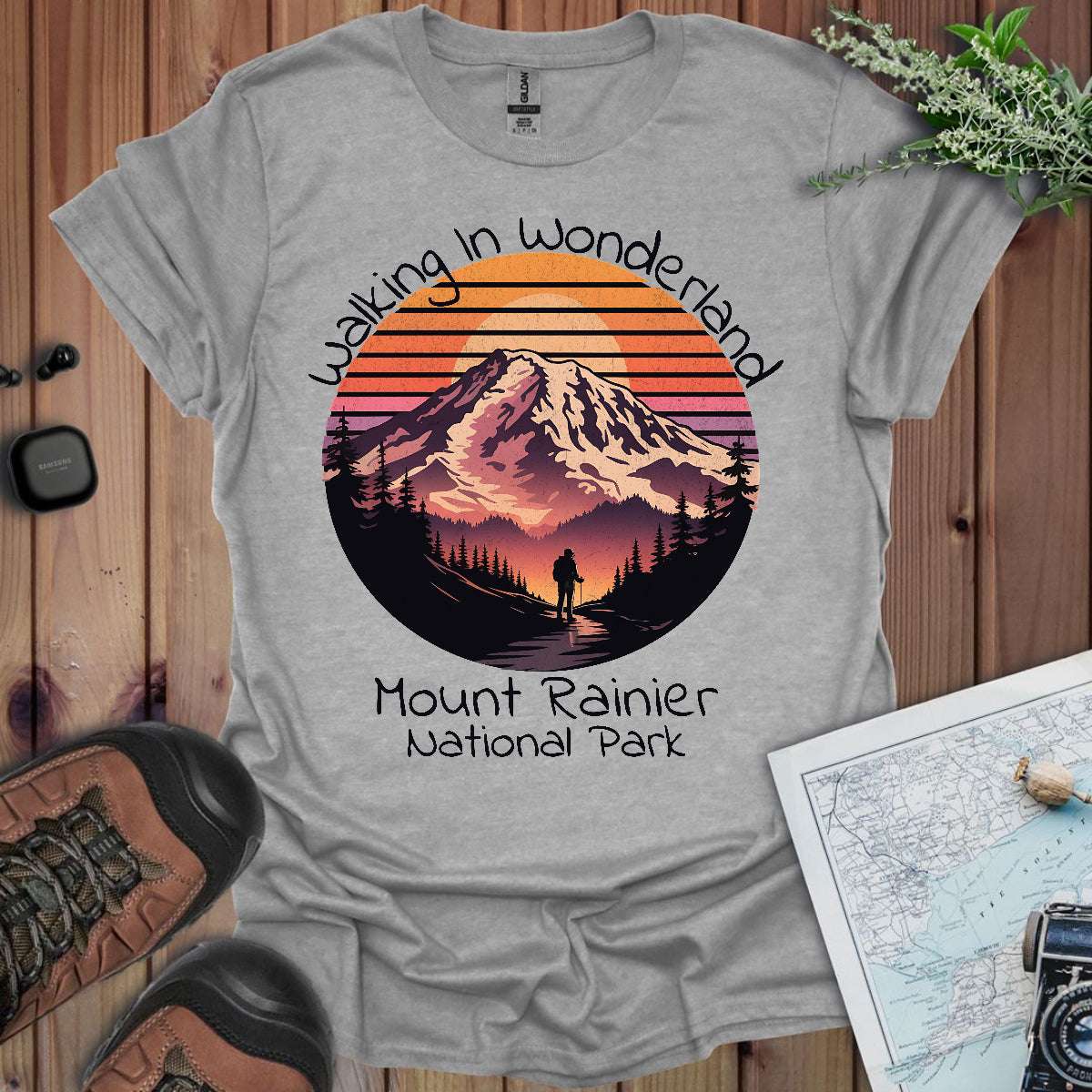 Walking In Wonderland Mount Rainier National Park graphic t-shirt alternate apparel color or angle