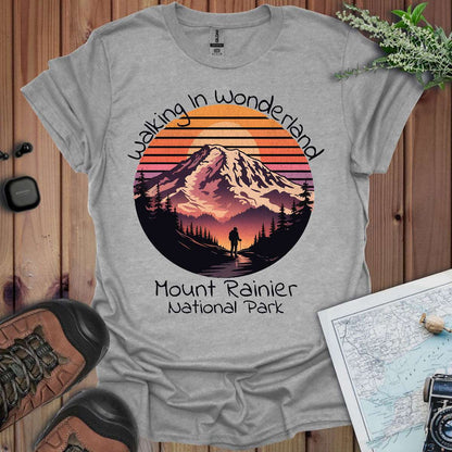 Walking In Wonderland Mount Rainier National Park graphic t-shirt alternate apparel color or angle