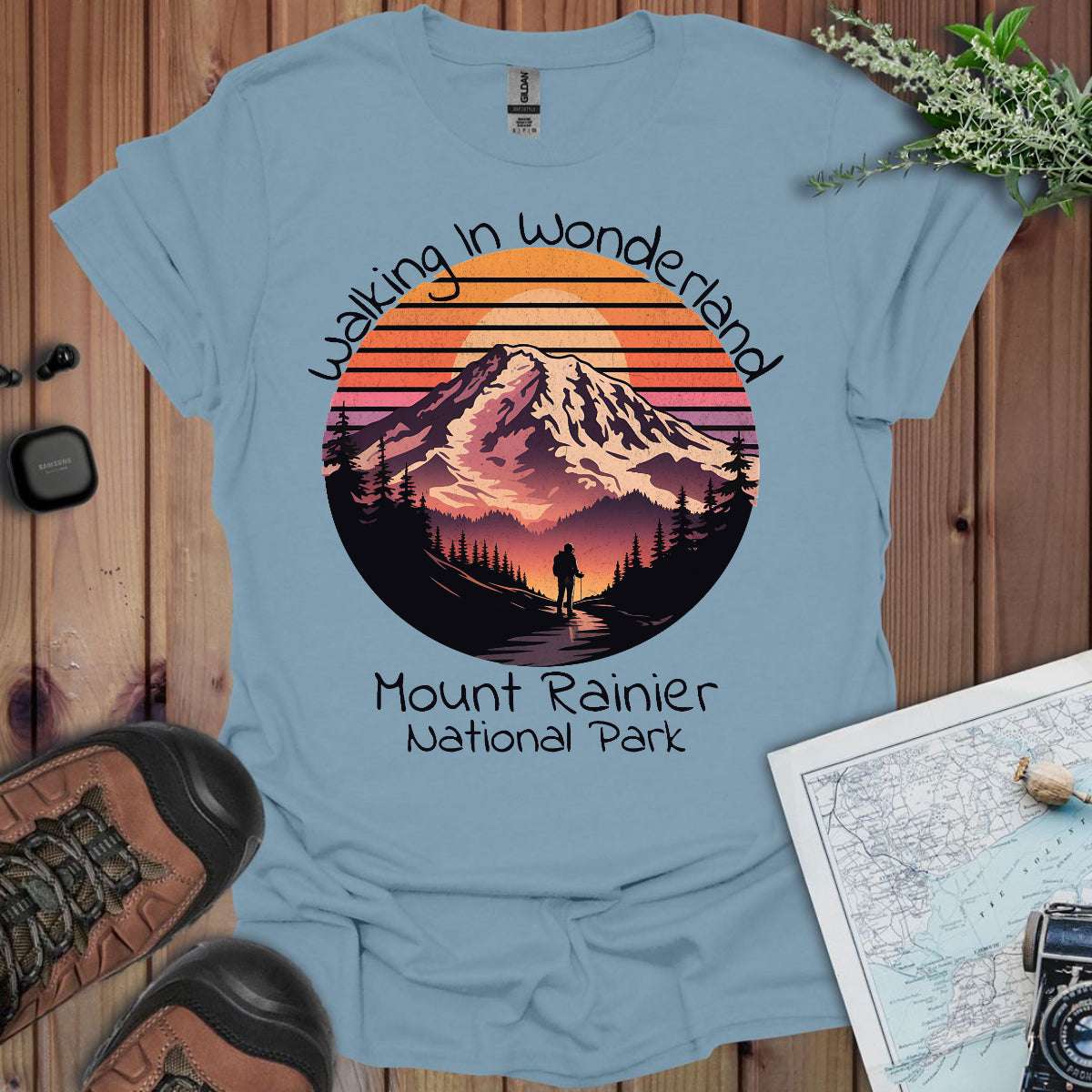 Walking In Wonderland Mount Rainier National Park graphic t-shirt detail or alternate product view