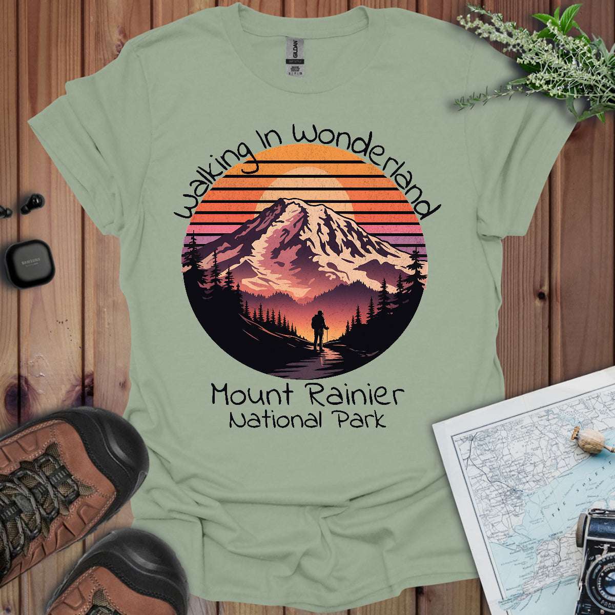Walking In Wonderland Mount Rainier National Park graphic t-shirt primary product view
