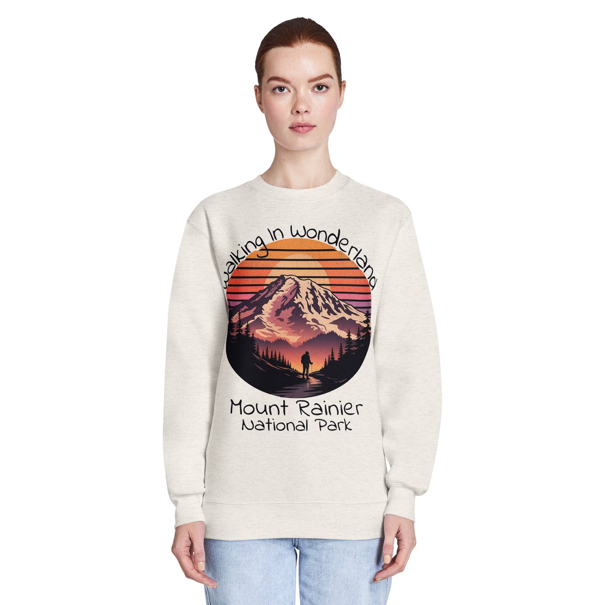 Walking In Wonderland Rainier crewneck sweatshirt shown in lifestyle or modeled setting