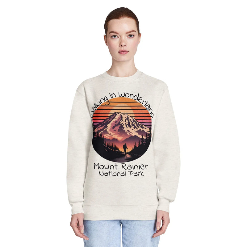 Walking In Wonderland Rainier crewneck sweatshirt shown in lifestyle or modeled setting