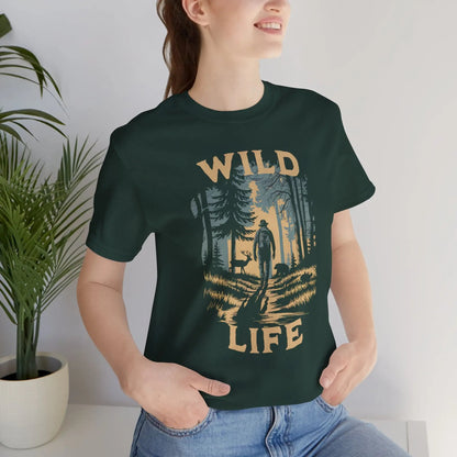 Wild Life Hike backpacker outdoor nature graphic t-shirt detail or alternate product view