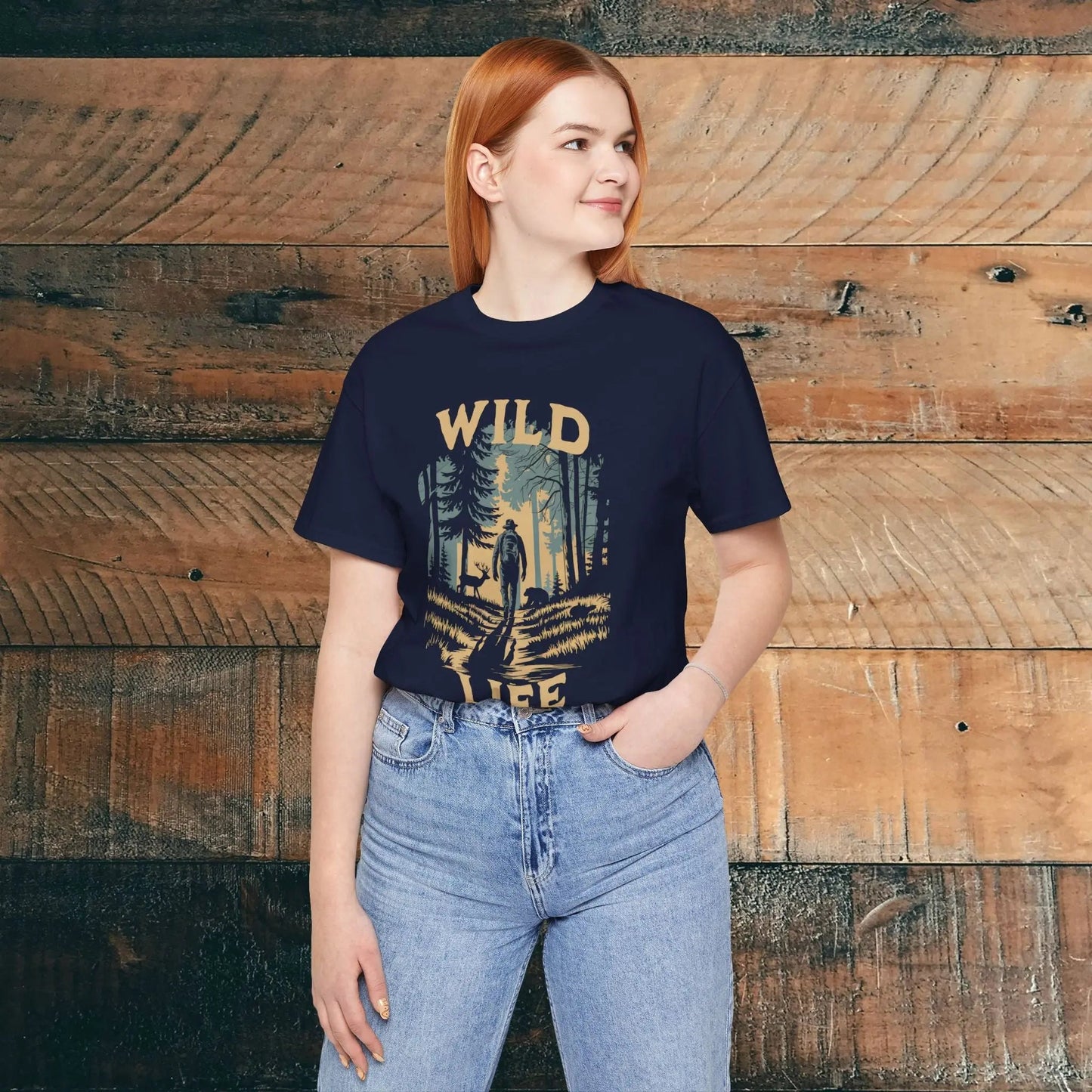 Wild Life Hike backpacker outdoor nature graphic t-shirt detail or alternate product view