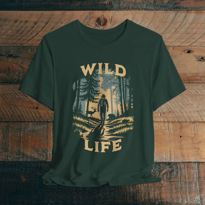 Wild Life Hike backpacker outdoor nature graphic t-shirt shown in lifestyle or modeled setting