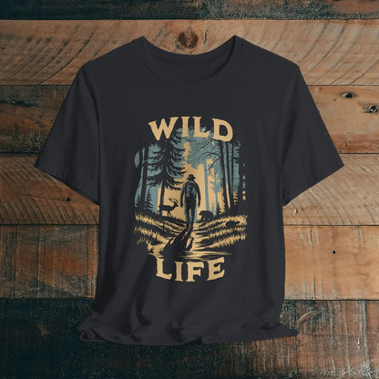 Wild Life Hike backpacker outdoor nature graphic t-shirt shown in alternate apparel color