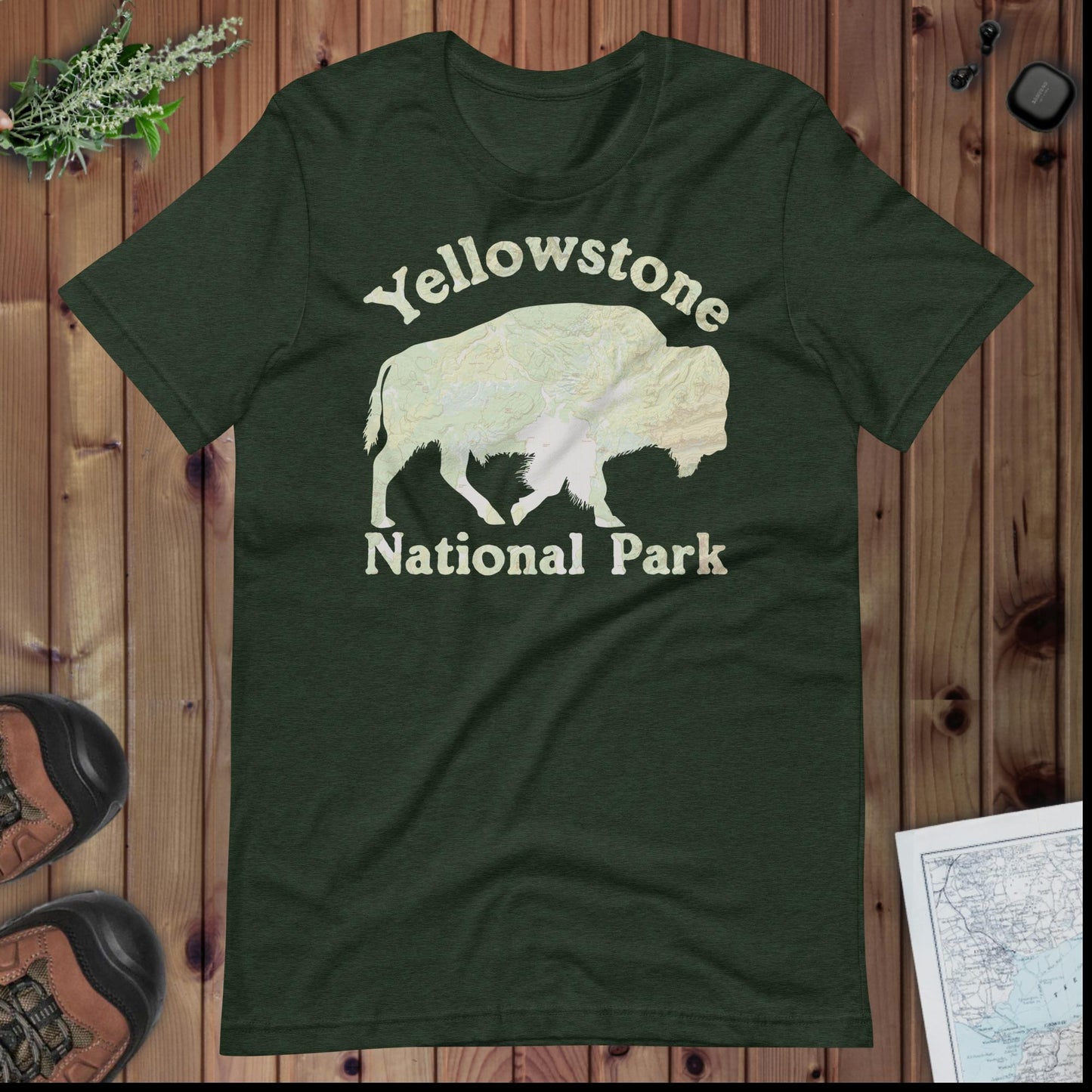 Yellowstone Bison national park topo t-shirt detail or alternate product view