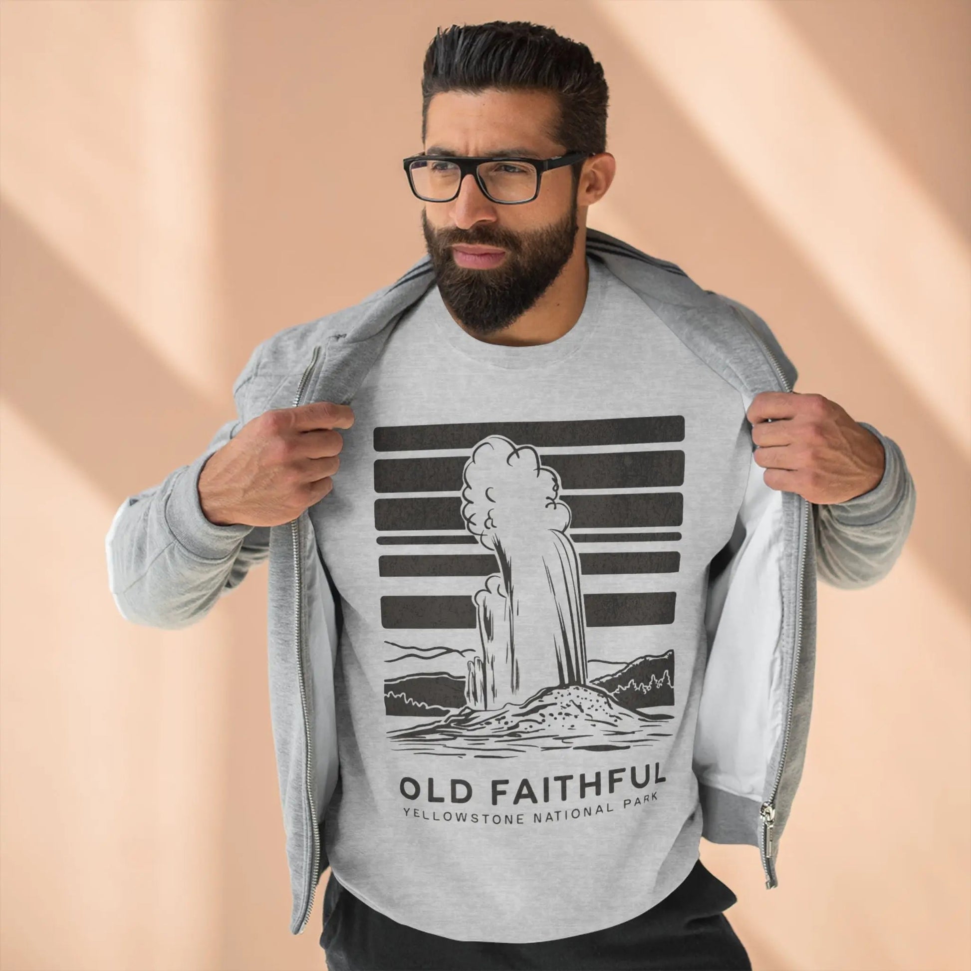 Yellowstone National Park Old Faithful crewneck sweatshirt shown in lifestyle or modeled setting
