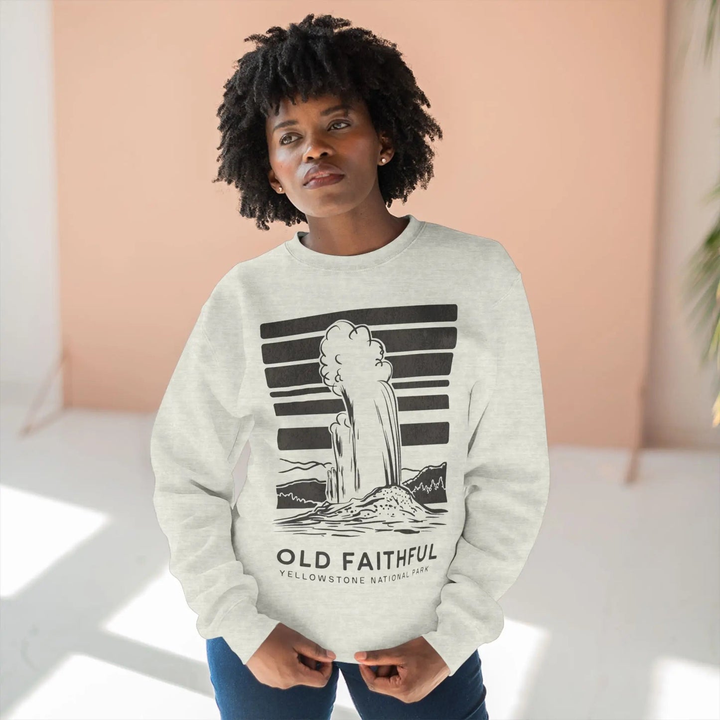 Yellowstone National Park Old Faithful crewneck sweatshirt shown in alternate apparel color